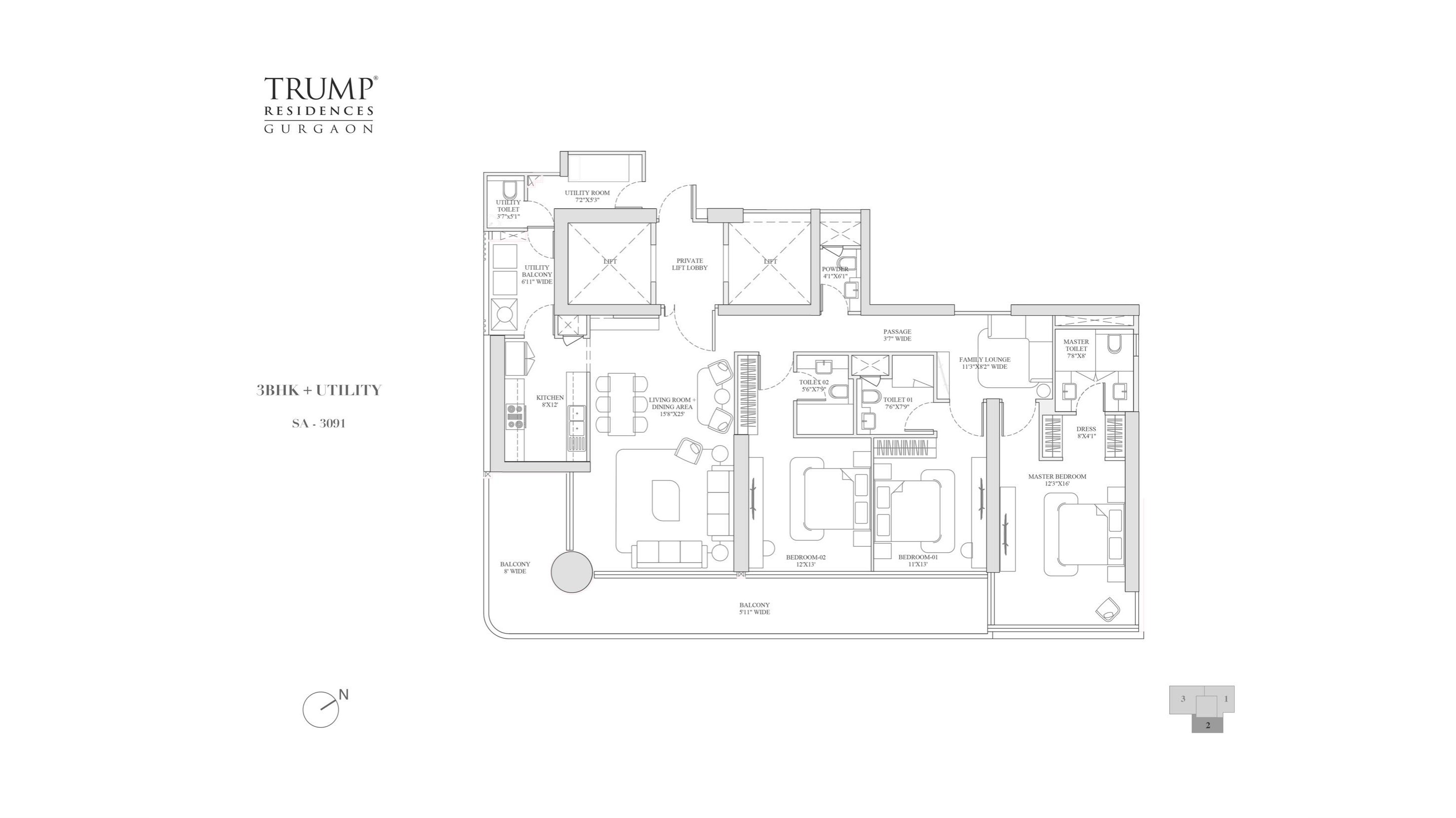 3 BHK + Utility