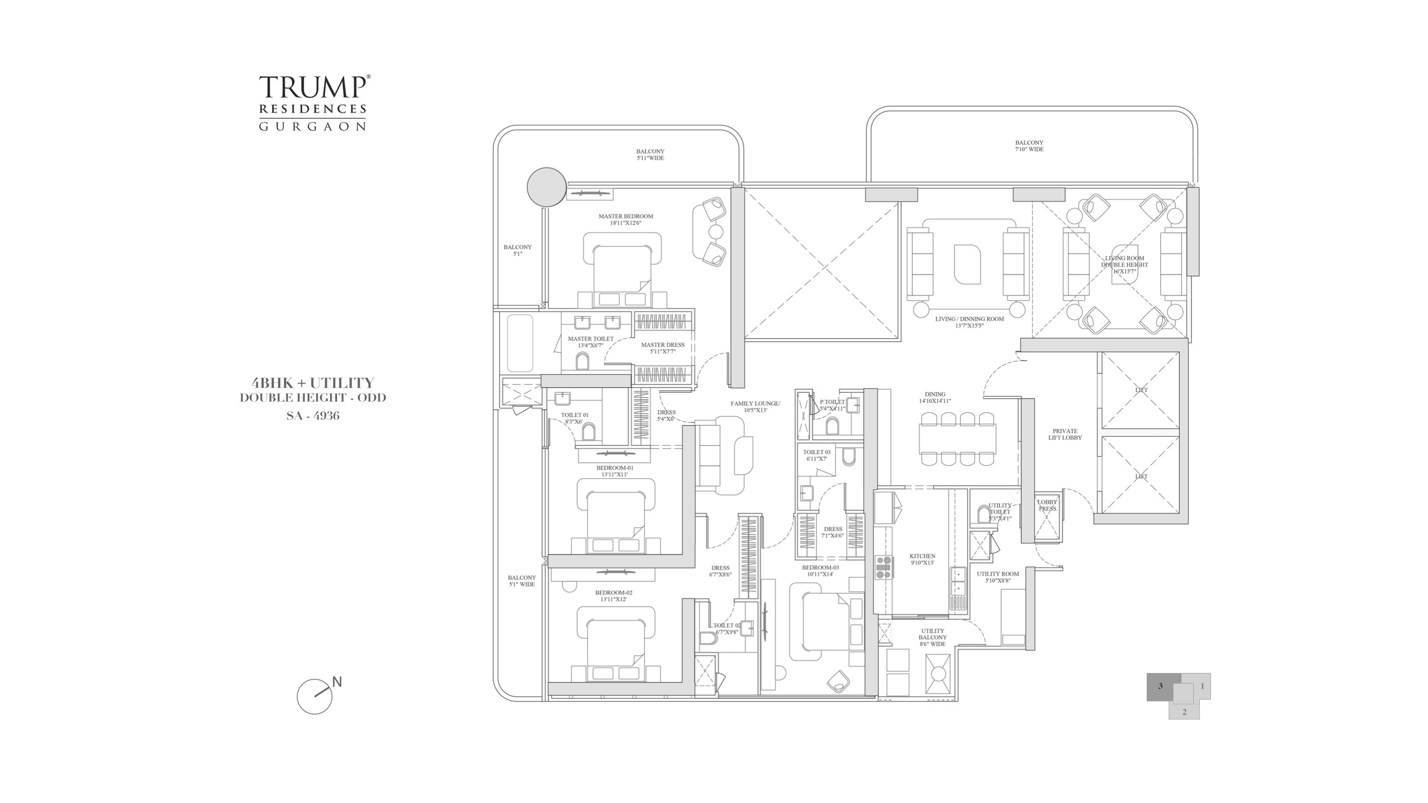 4 BHK + Utility - Double Height Odd