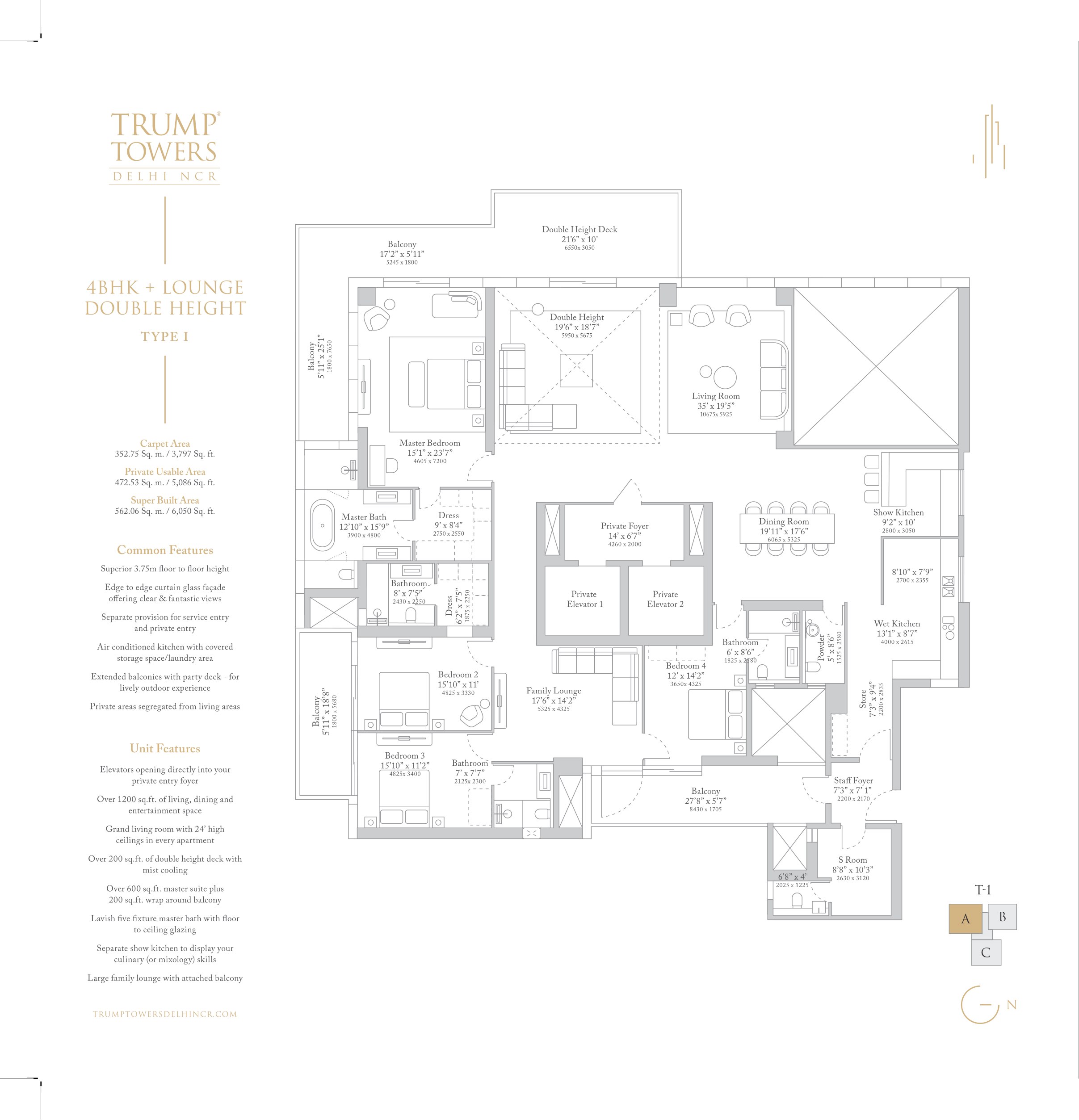 Tower 1 - 4 BHK + Lounge Double Height - Type I