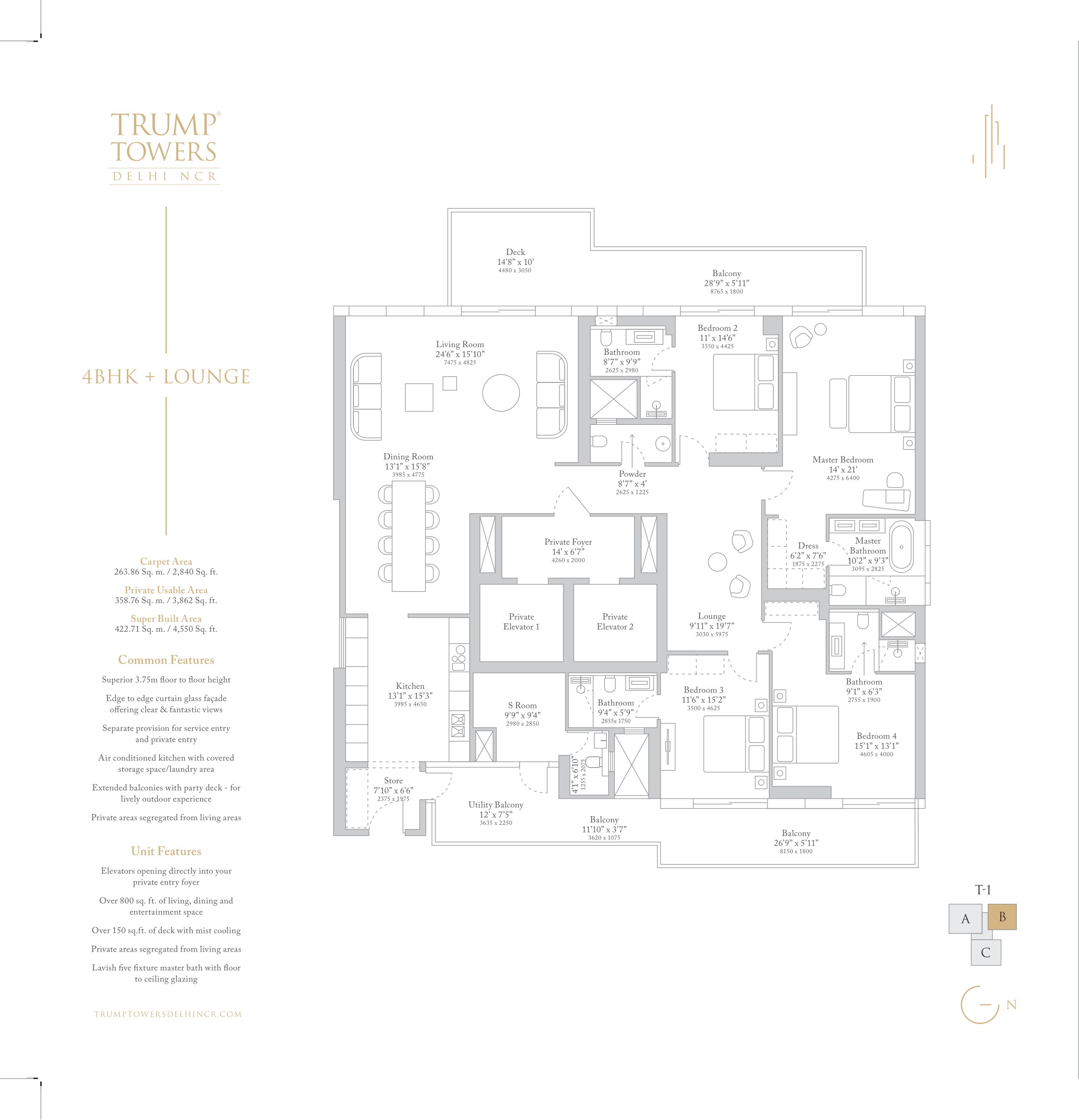 Tower 1 - 4 BHK + Lounge
