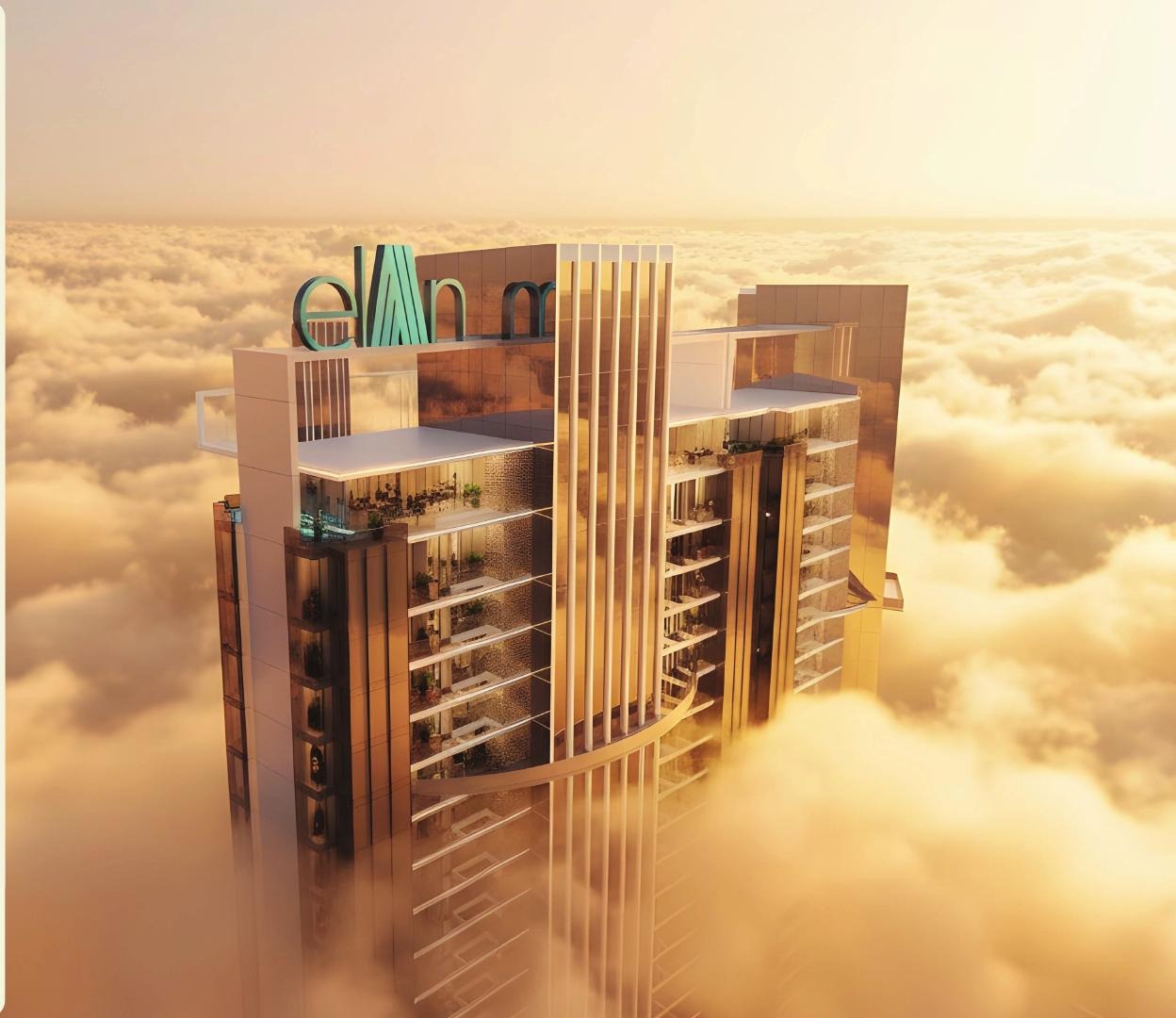 Elan The Statement tower rising above the clouds