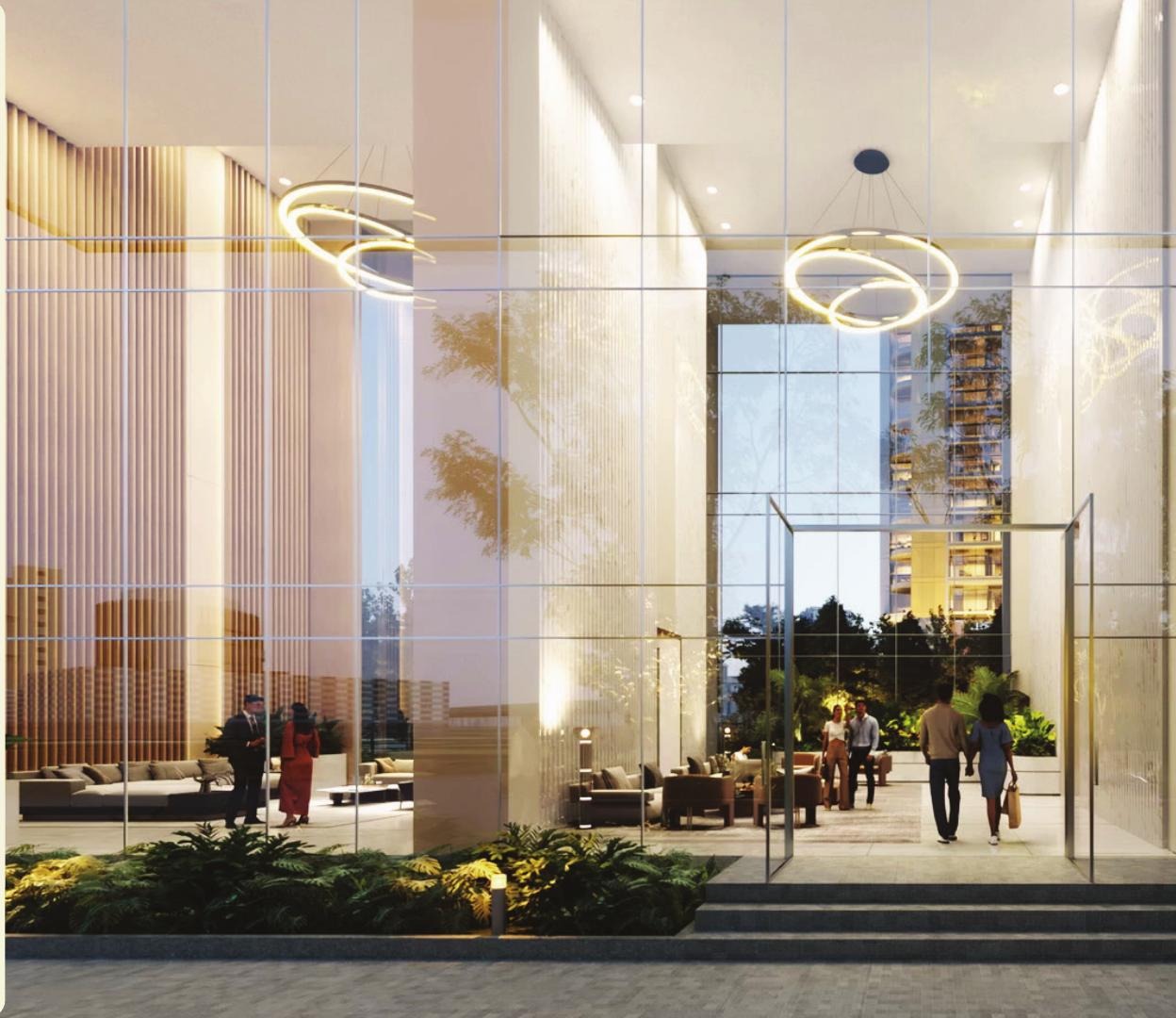 Triple-height lobby at Elan The Statement