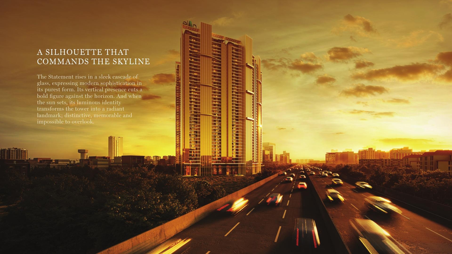 Elan The Statement golden glass tower on the Gurugram skyline